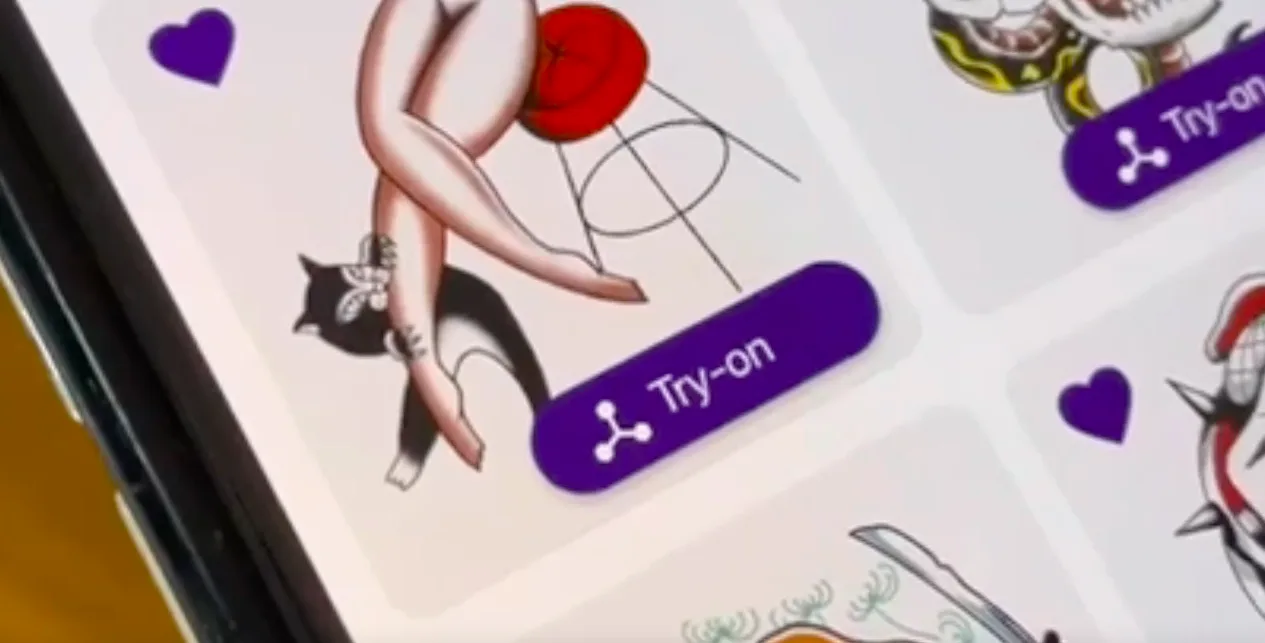 Inkjin app: tattoo designs with a Try-on button
