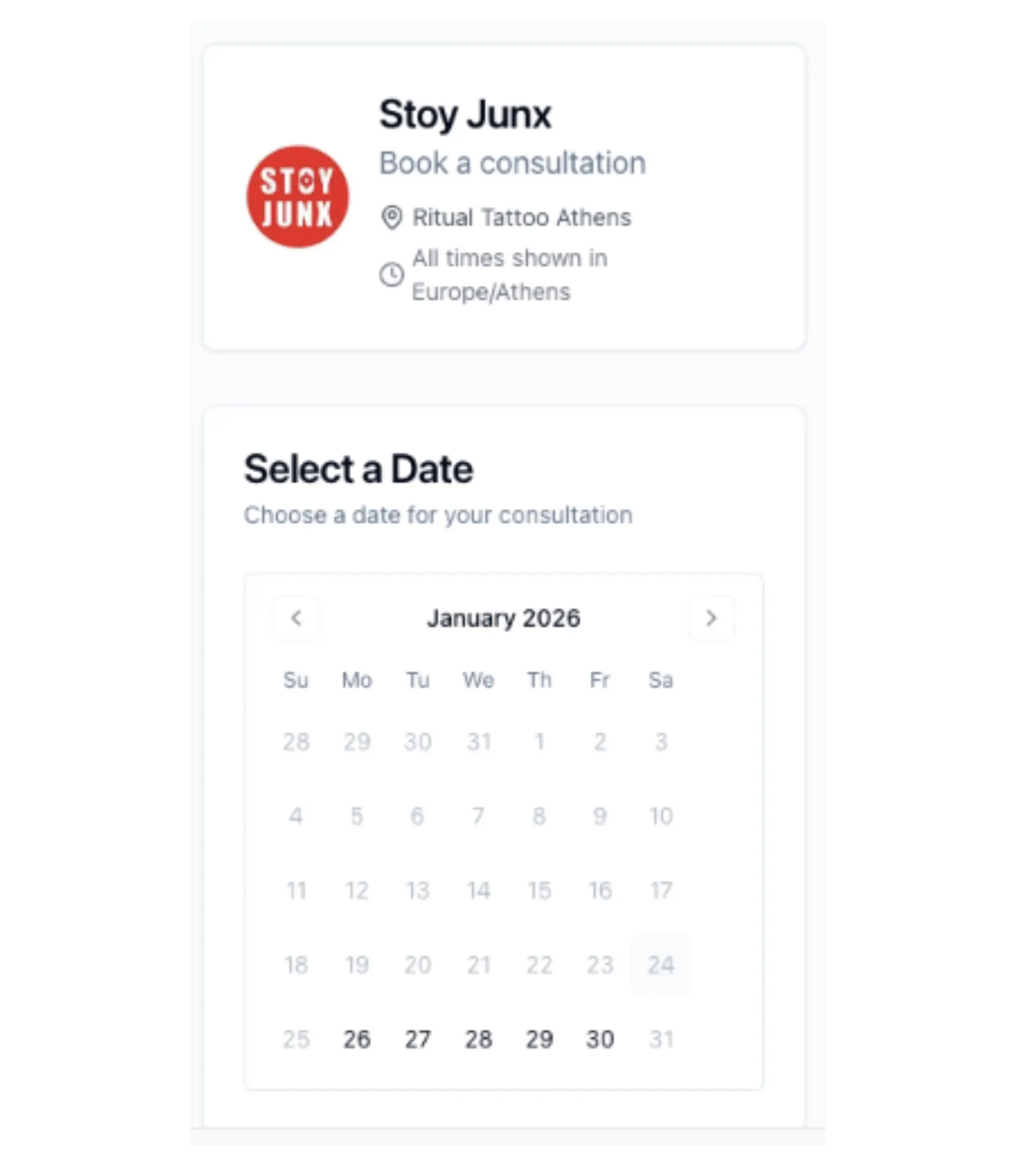 Personal Inkjin booking link for a tattoo artist